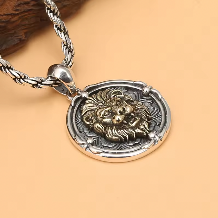 S925 Vintage Lion Necklace Pendant