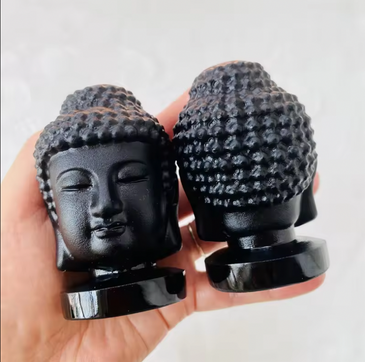 Black Obsidian Buddha Head